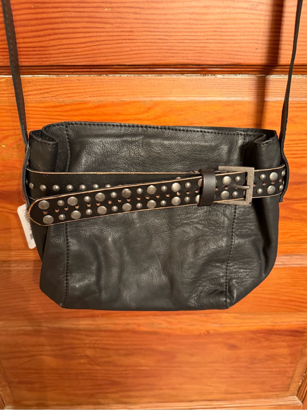 Free People Black Leather Studded Belt-Detail Bucket Shoulder Bag - Picture 7 of 9